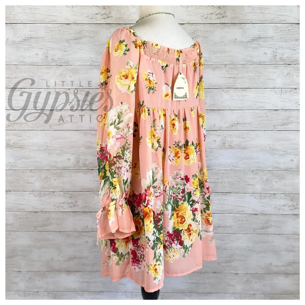Entro Peach and Yellow Roses Babydoll Dress - Picture 6 of 10